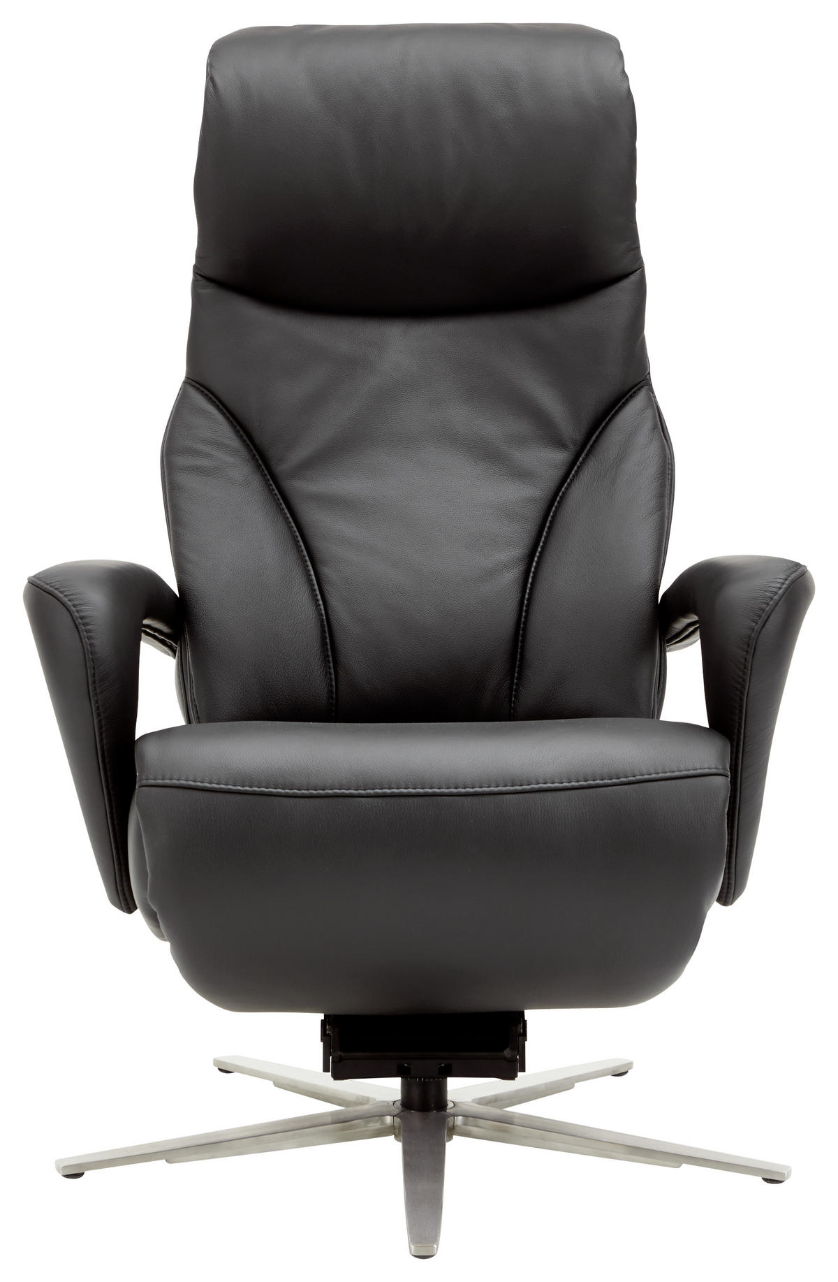 RELAXSESSEL Echtleder Nackenstütze, Relaxfunktion, Kopfteilverstellung    - Edelstahlfarben/Schwarz, Design, Leder/Metall (75/112/88cm) - Dieter Knoll