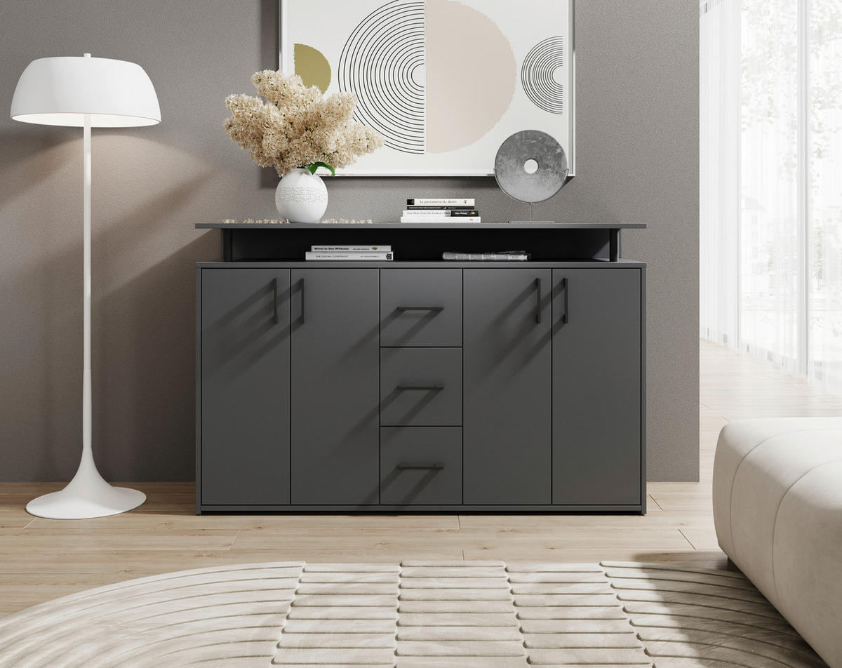 KOMODA, antracit  - črna/antracit, Konvencionalno, umetna masa/leseni material (139/90/34cm) - Carryhome