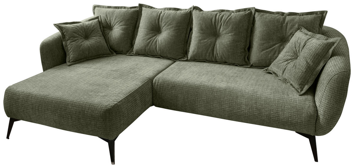 ECKSOFA in Mikrofaser Olivgrün  - Schwarz/Olivgrün, Modern, Textil/Metall (162/277cm) - Livetastic