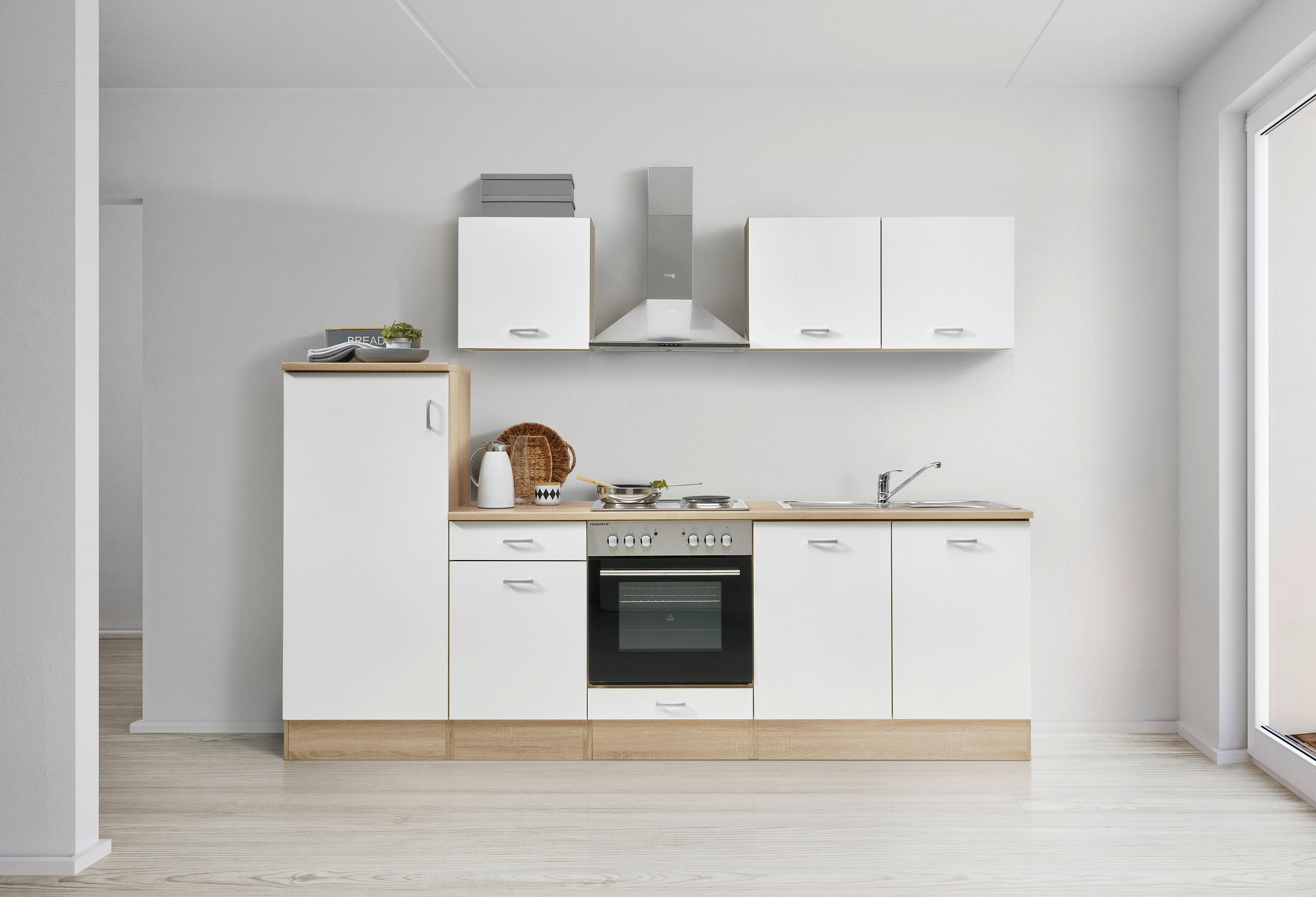 Respekta Küchenblock Weiß, Eiche 270 cm
