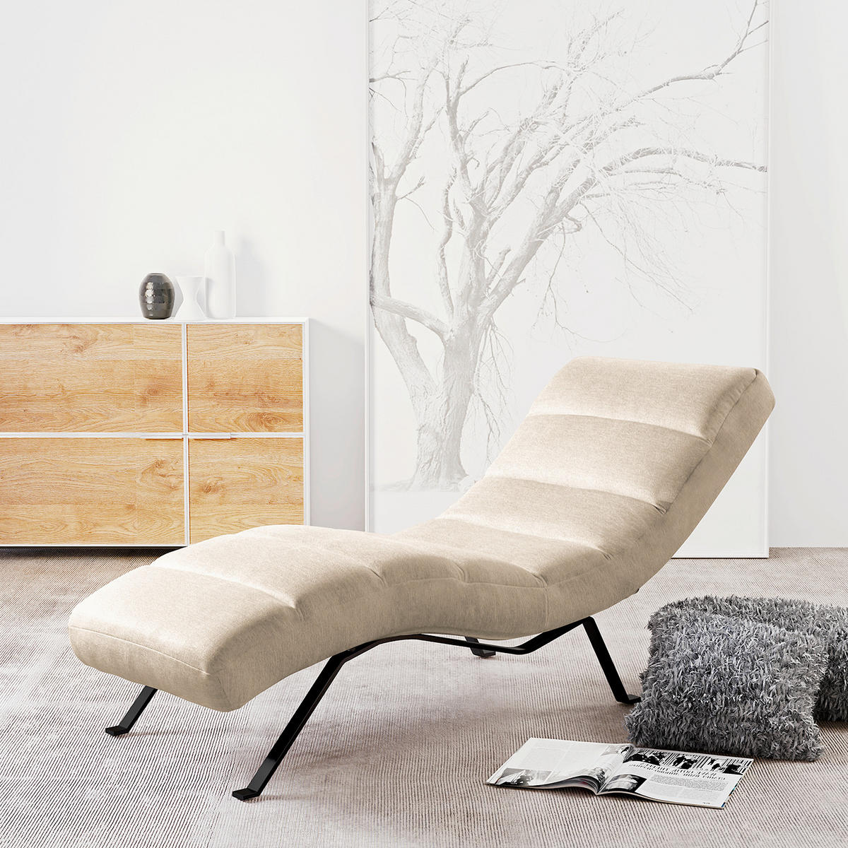 RELAXLIEGE SWING Webstoff Beige  - Beige/Schwarz, Design, Textil/Metall (65/65/171cm) - Livetastic