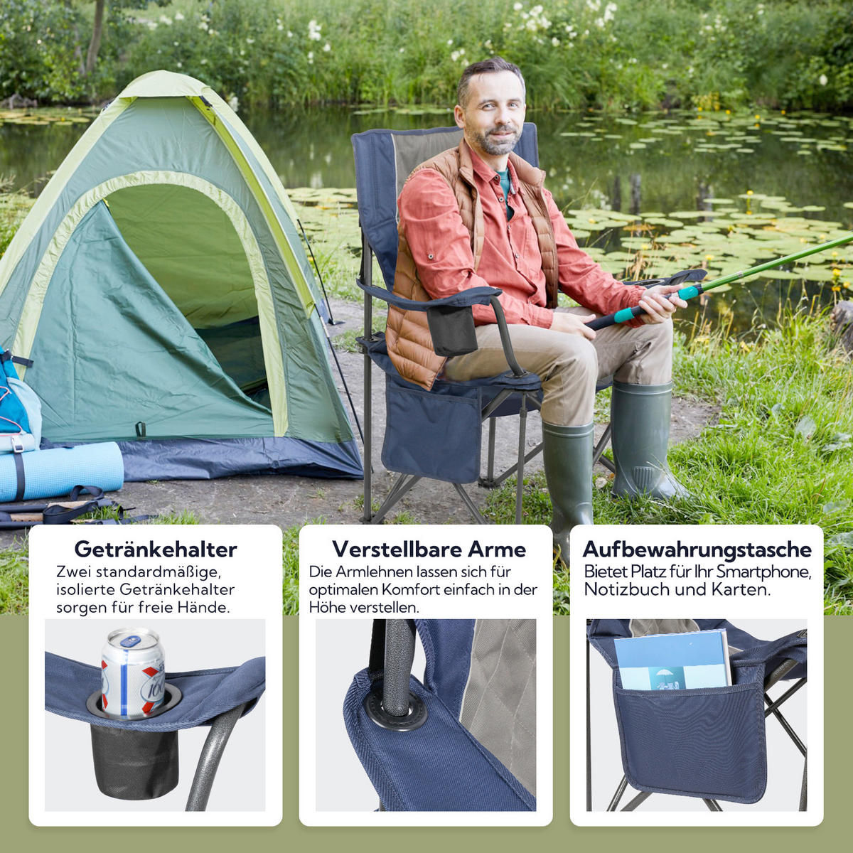 CAMPING-KLAPPSTUHL - Blaugrau, Basics, Textil/Metall (94/97/61.8cm) - Modante