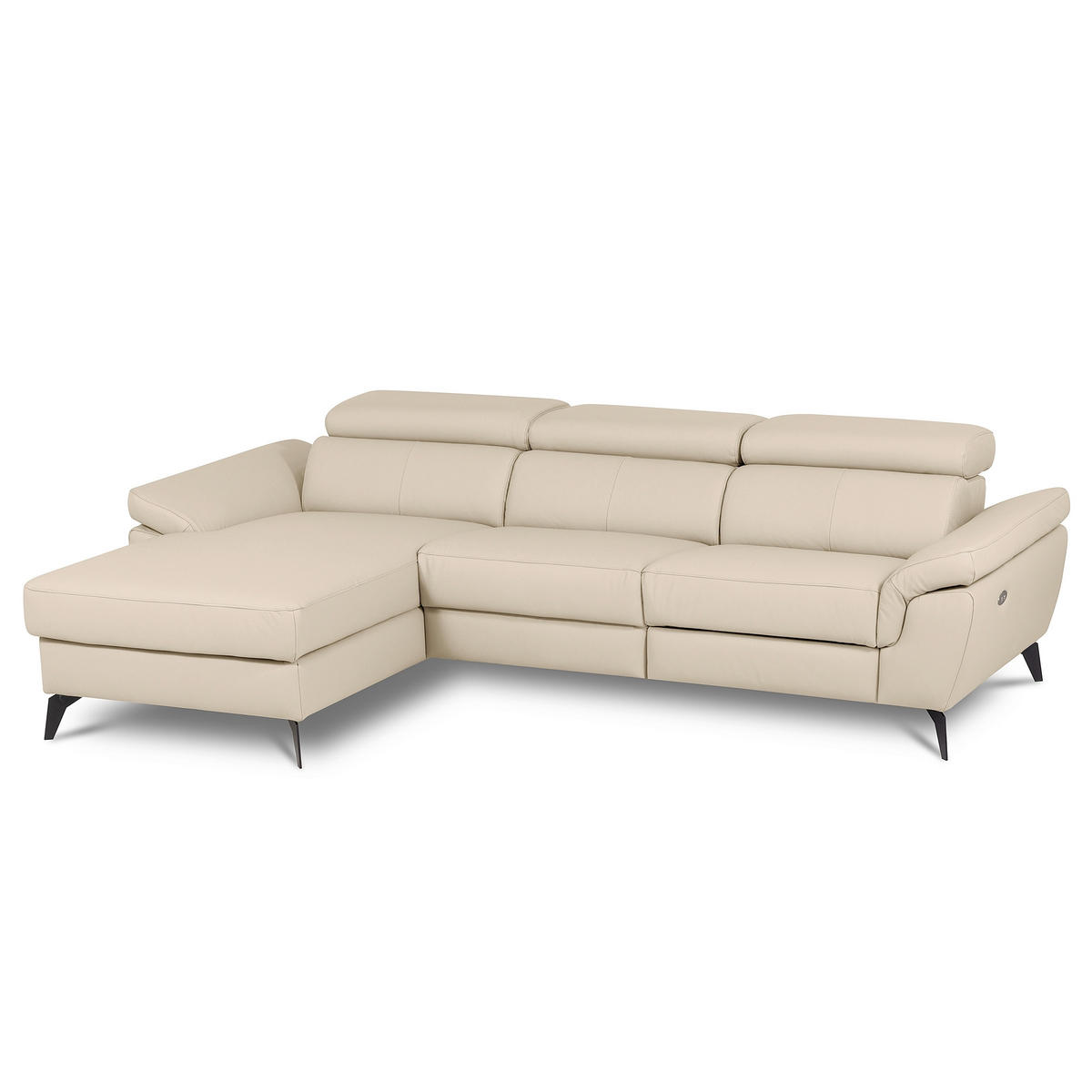 ECKSOFA SONO in Lederlook Echtleder Grau Armteilverstellung, Kopfteilverstellung  179/252 cm  - Schwarz/Grau, Design, Leder/Textil (179/252cm) - Livetastic