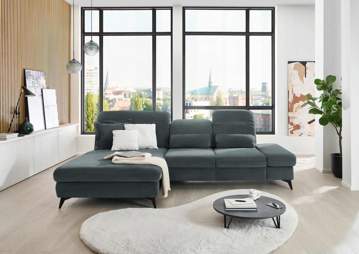 ECKSOFA Chenille Blau  - Blau/Schwarz, Design, Textil/Metall (198/288cm) - Beldomo Style