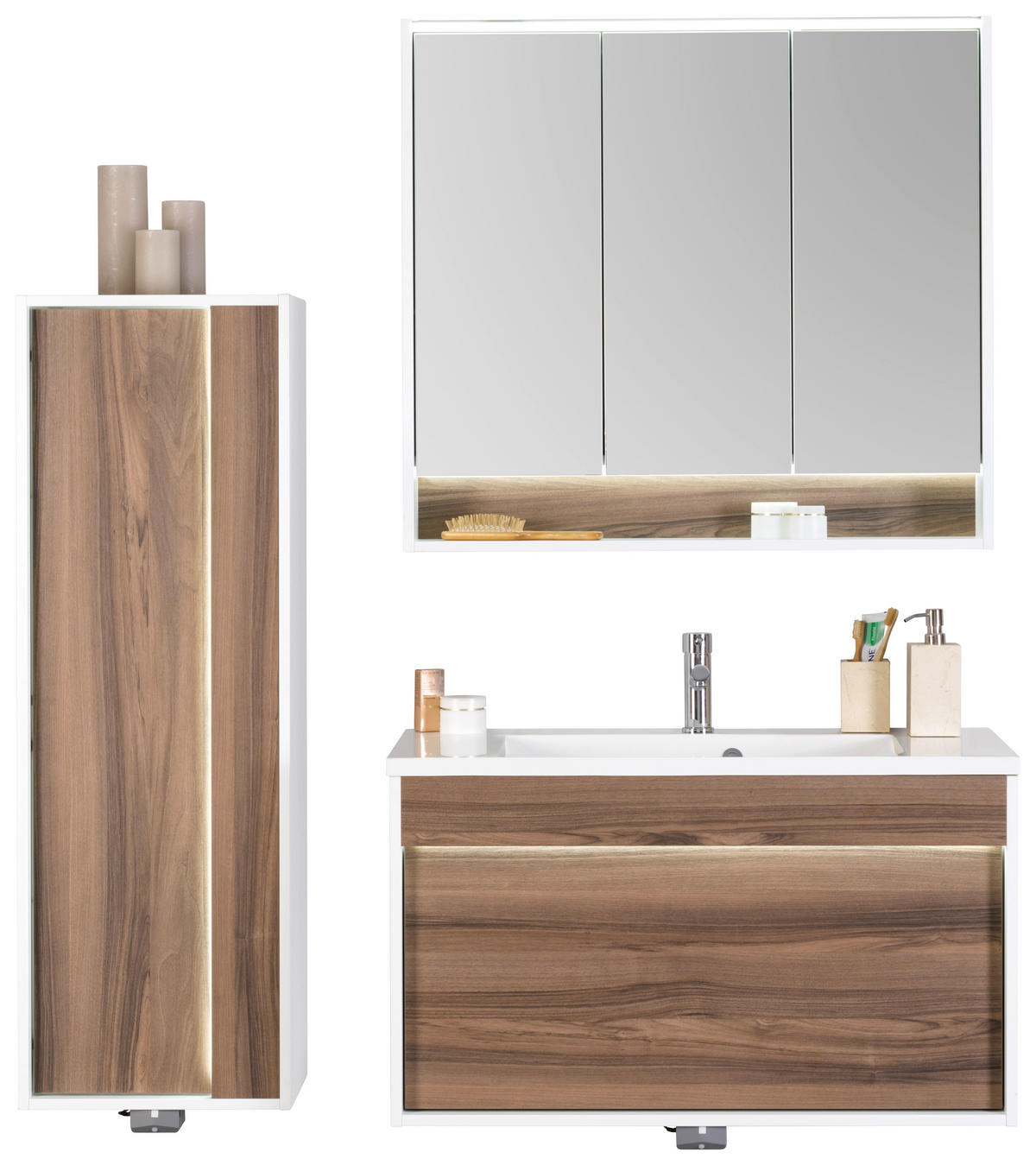 BADEZIMMER  in 90 cm  - Nussbaumfarben/Weiß, KONVENTIONELL, Glas/Holzwerkstoff (90cm) - Voleo