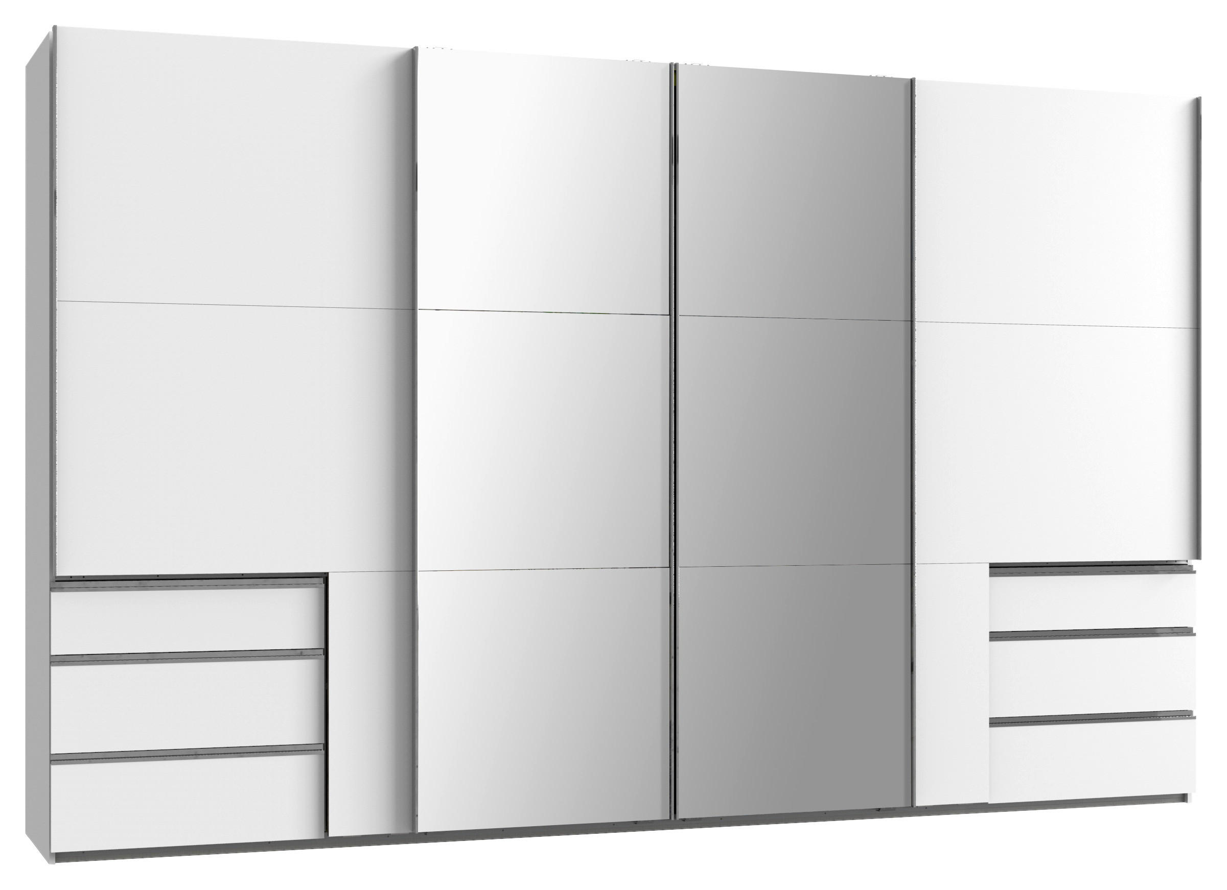Schwebetürenschrank Mit Spiegel + Laden 350cm Level 36a, Weiß