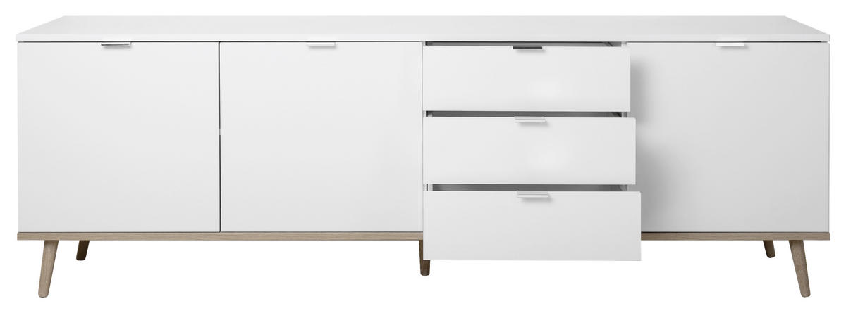 ŠIROKÁ KOMODA, biela, dub sonoma, 200/68/40 cm - biela/strieborná, Konventionell, kov/drevo (200/68/40cm) - MID.YOU