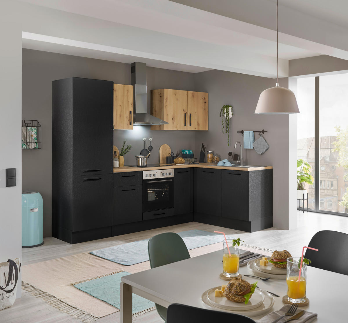 ECKKÜCHE 270/165 cm  in Schwarz, Eiche Artisan  - Schwarz/Eiche Artisan, Basics, Holzwerkstoff/Metall (270/165cm) - MID.YOU