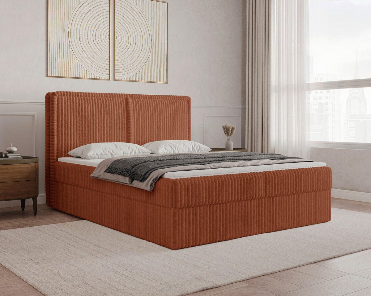 BOXBETT 140/200 cm,  in Terracotta, Bettkasten, Topper, H2 + H3 = mittel + fest  - Terracotta/Schwarz, MODERN, Holz/Kunststoff (140/200cm) - MID.YOU