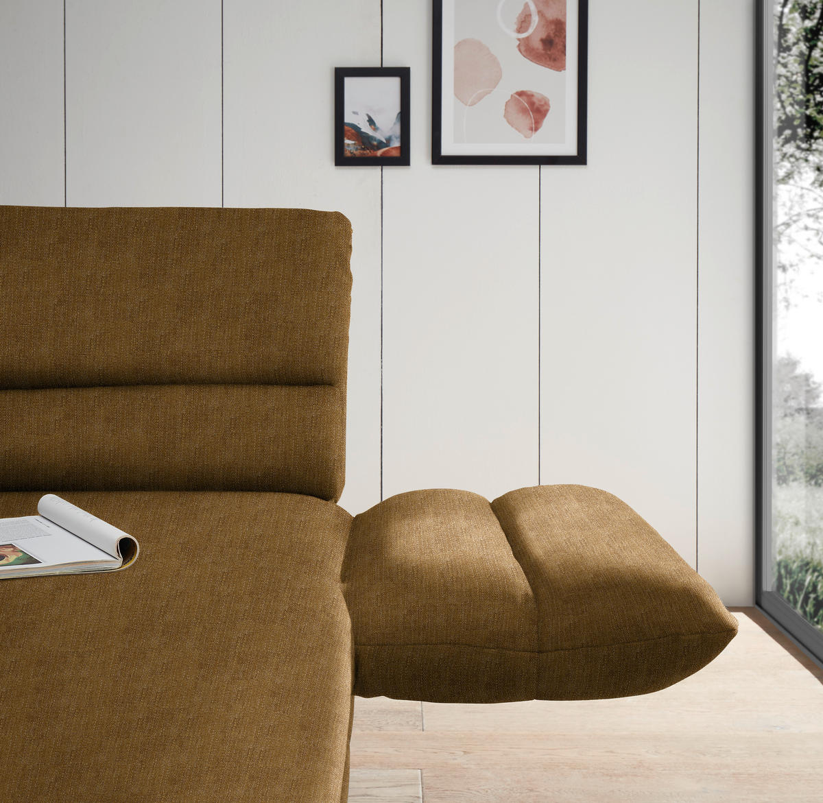 ECKSOFA in Flachgewebe Goldfarben  279-327/176-217 cm  - Goldfarben/Schwarz, Design, Textil/Metall (279-327/176-217cm) - Dieter Knoll
