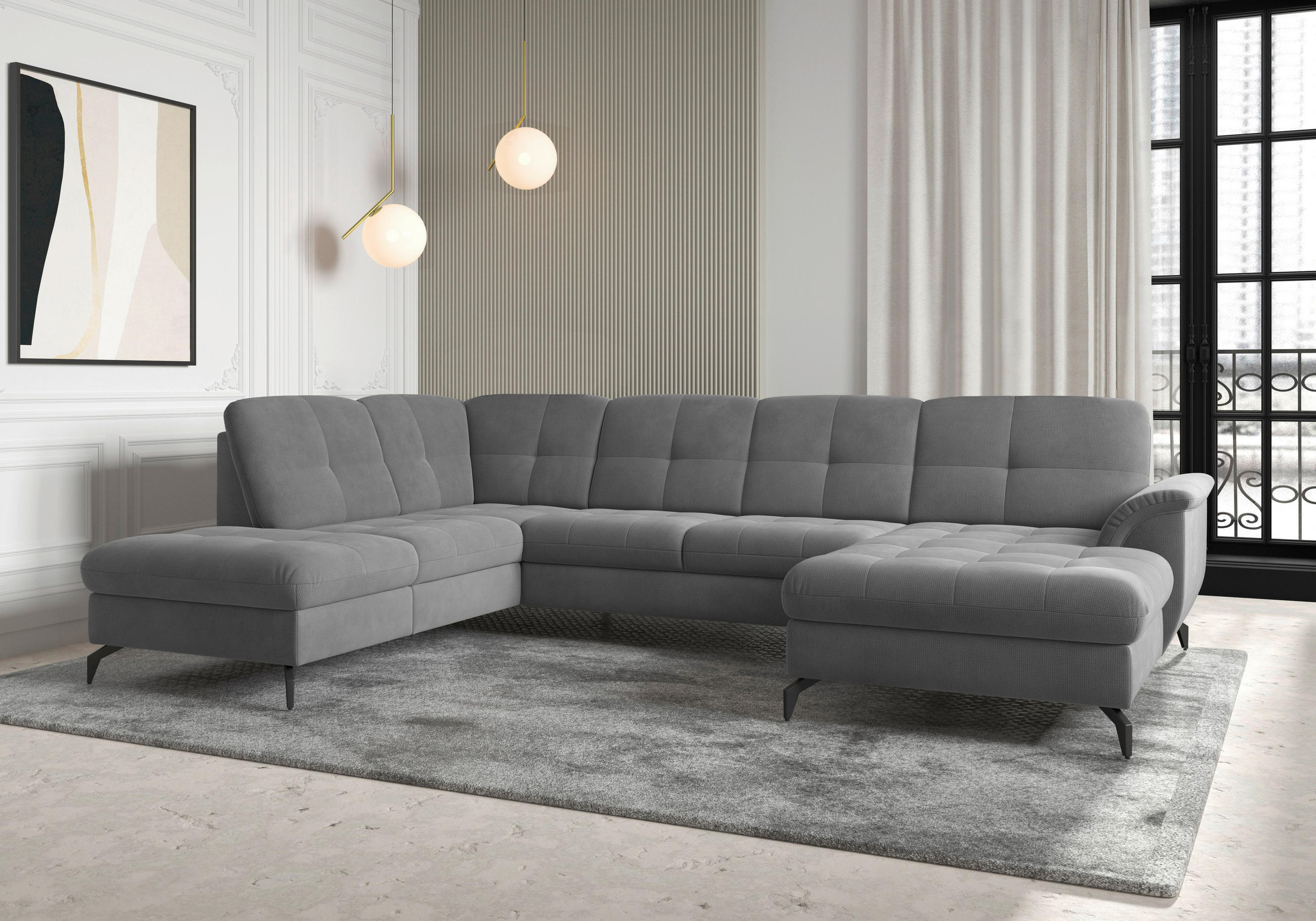 WOHNLANDSCHAFT in Flachgewebe Grau  - Schwarz/Grau, Modern, Textil/Metall (212/319/164cm) - Sit & More