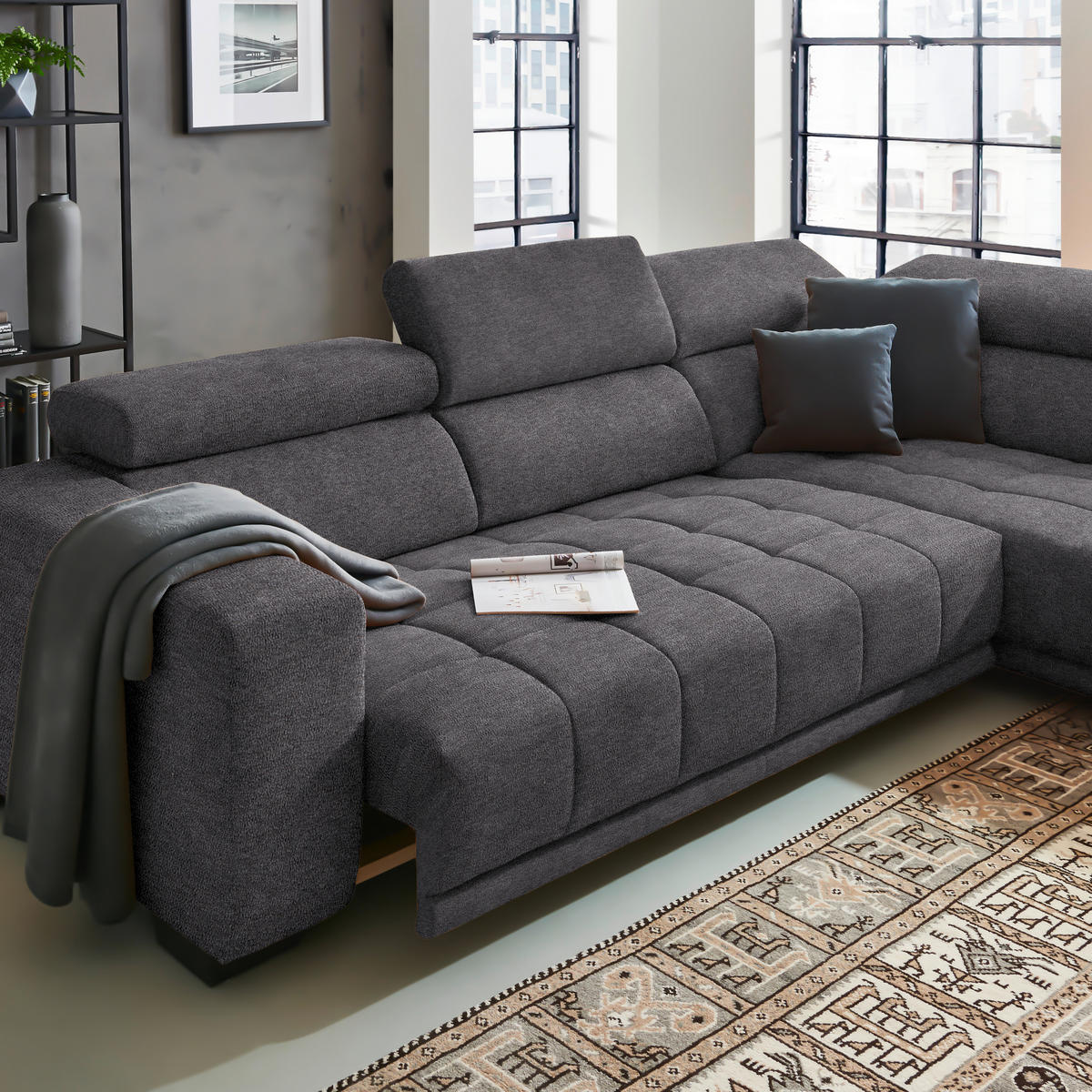ECKSOFA  in Mikrofaser Grau  301/207 cm  - Schwarz/Grau, Design, Textil/Metall (301/207cm) - Xora