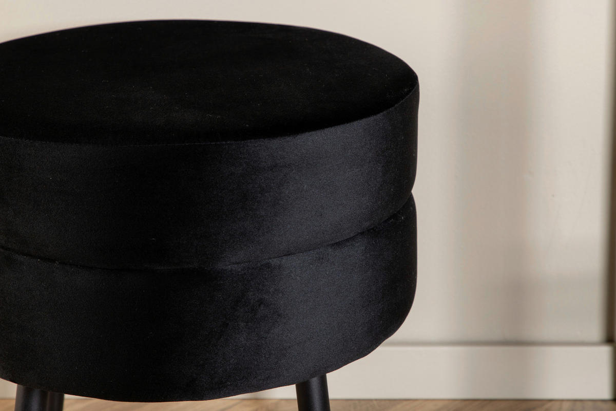 HOCKER Samt Schwarz  - Schwarz, Design, Textil/Metall (40/40/40cm) - Livetastic