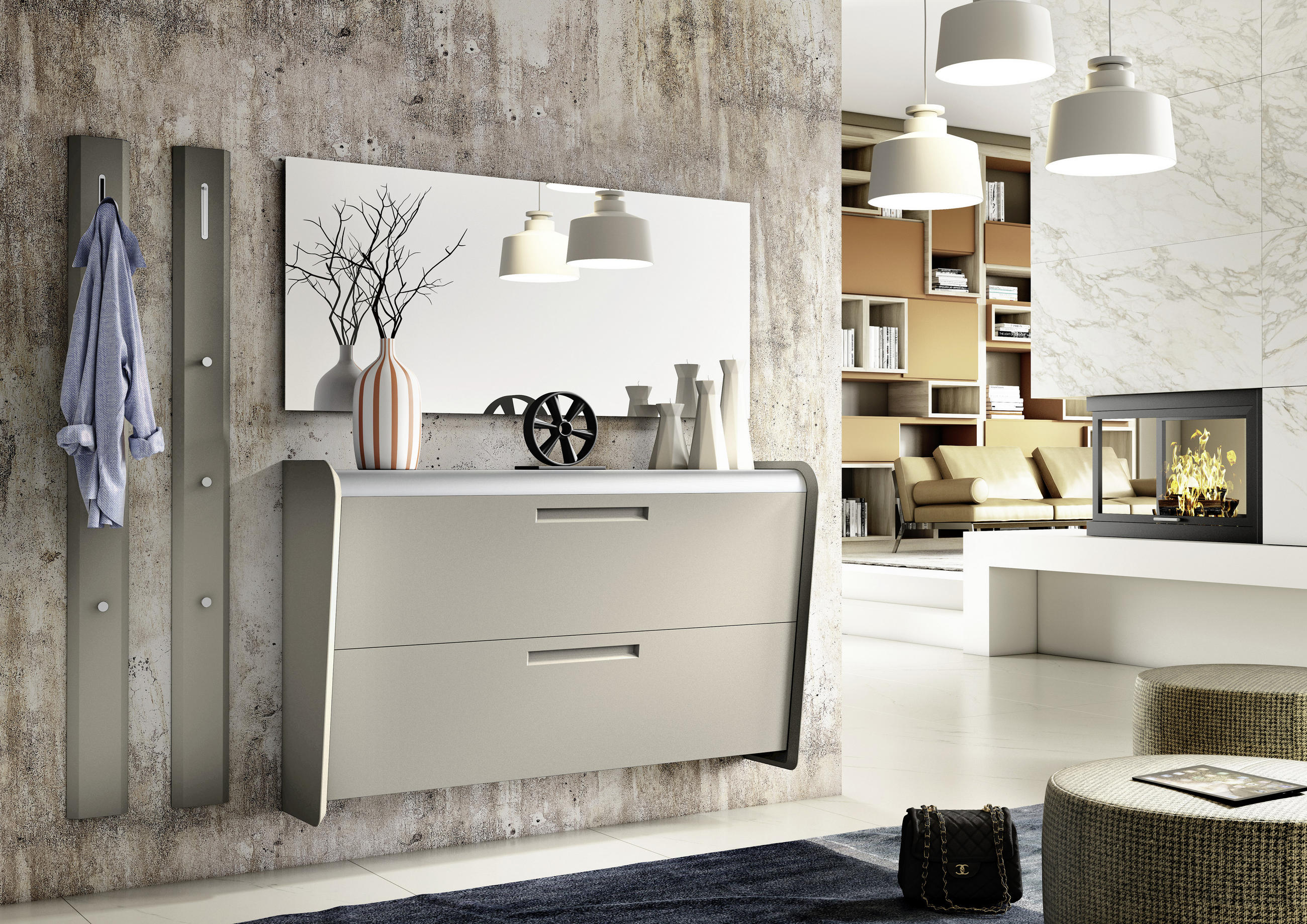 GARDEROBE 4-teilig in 195/185/36 cm - Taupe/Alufarben, Design, Holzwerkstoff/Metall (195/185/36cm) - Dieter Knoll