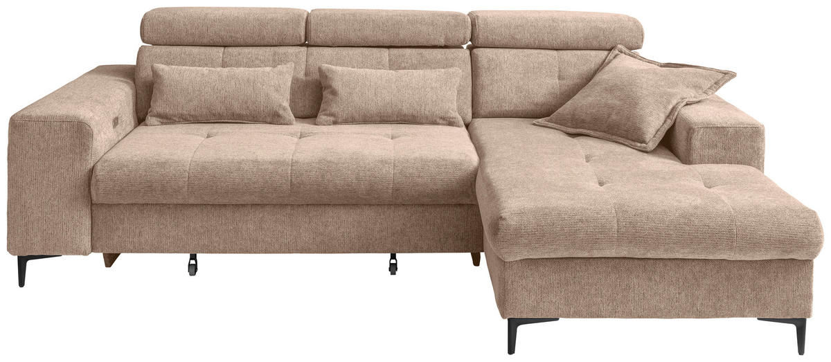 ECKSOFA Chenille Hellbraun  - Hellbraun/Schwarz, Basics, Textil/Metall (270/186cm) - Livetastic