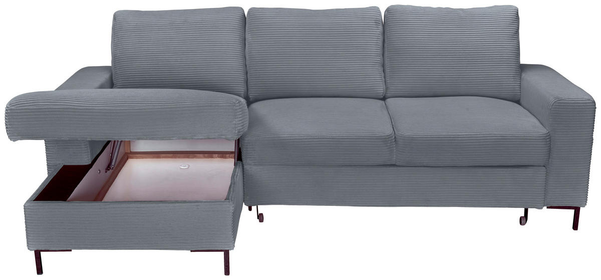 ECKSOFA Dunkelgrau Cord  - Dunkelgrau/Schwarz, KONVENTIONELL, Textil/Metall (150/240cm) - Carryhome