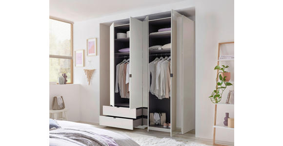 DREHTÜRENSCHRANK 180/225,5/57 cm,  in Weiß, 4-türig  - Schwarz/Weiß, KONVENTIONELL, Glas/Holzwerkstoff (180/225,5/57cm) - Xora