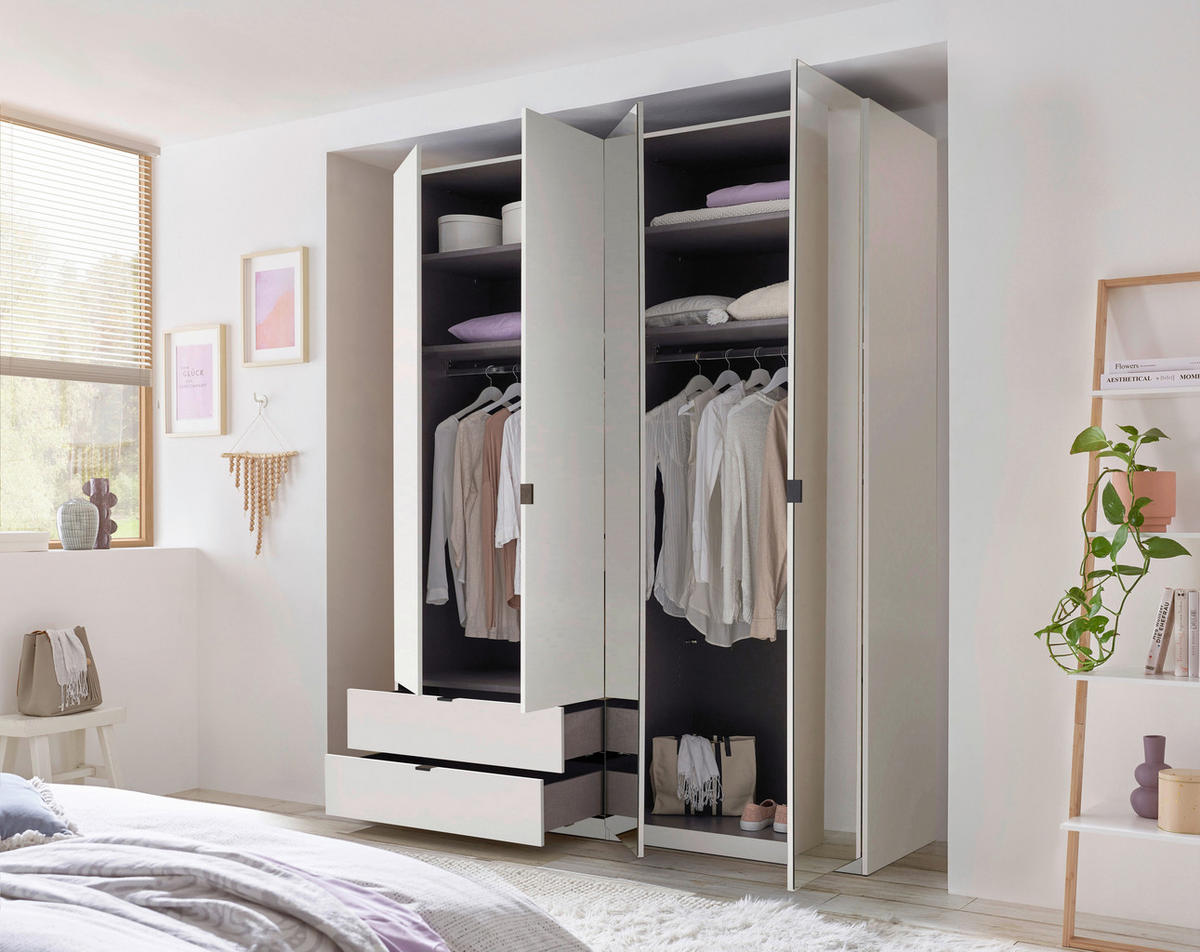DREHTÜRENSCHRANK 180/225,5/57 cm,  in Weiß, 4-türig  - Schwarz/Weiß, KONVENTIONELL, Glas/Holzwerkstoff (180/225,5/57cm) - Xora