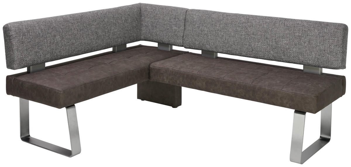 ECKBANK 156/203 cm Flachgewebe, Mikrofaser Grau, Edelstahlfarben Metall   - Edelstahlfarben/Grau, Design, Textil/Metall (156/203cm) - Moderano