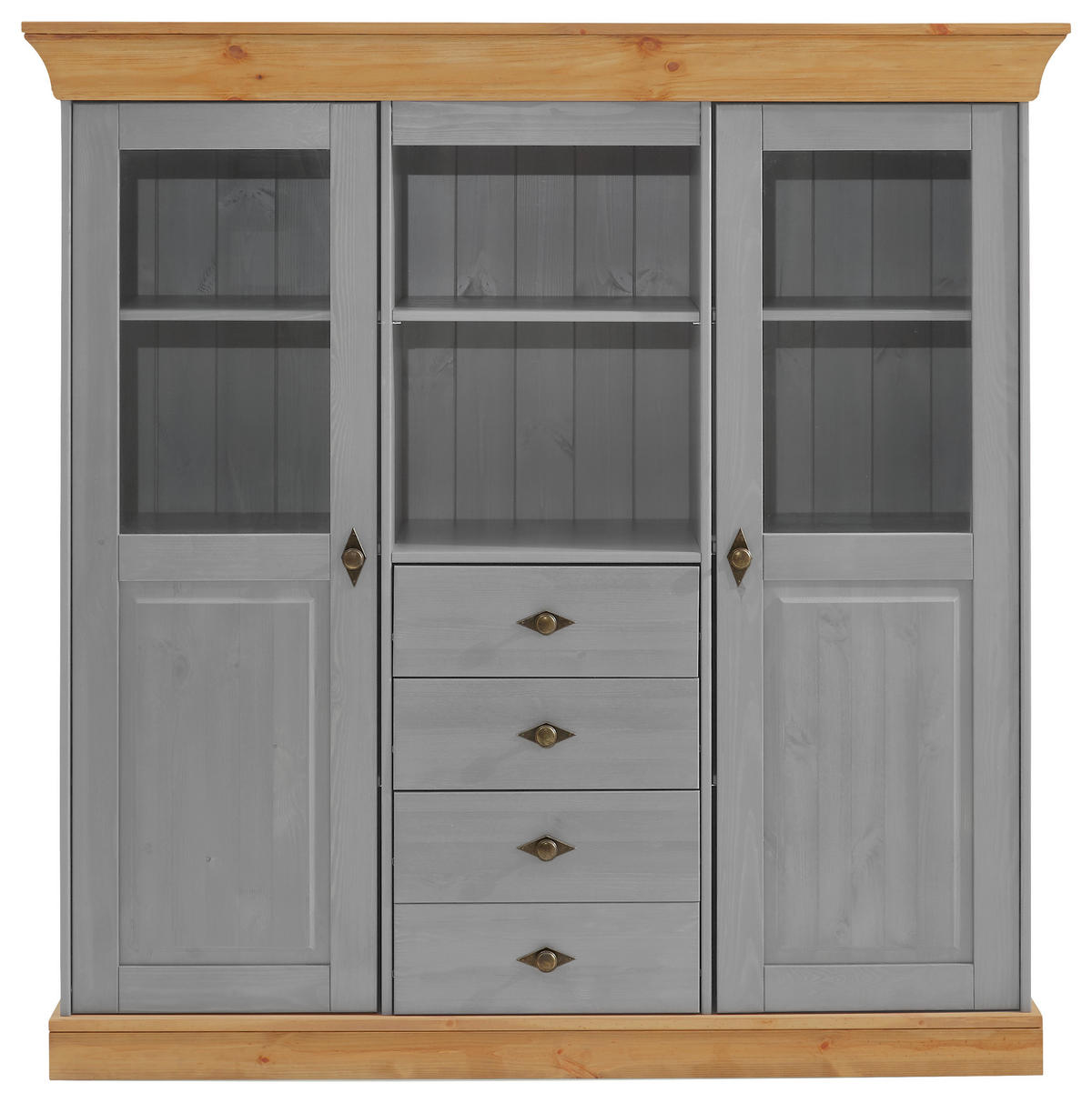 HIGHBOARD  in 143/145/45 cm  - Laugenfarbig/Grau, ROMANTIK / LANDHAUS, Glas/Holz (143/145/45cm) - Boxxx