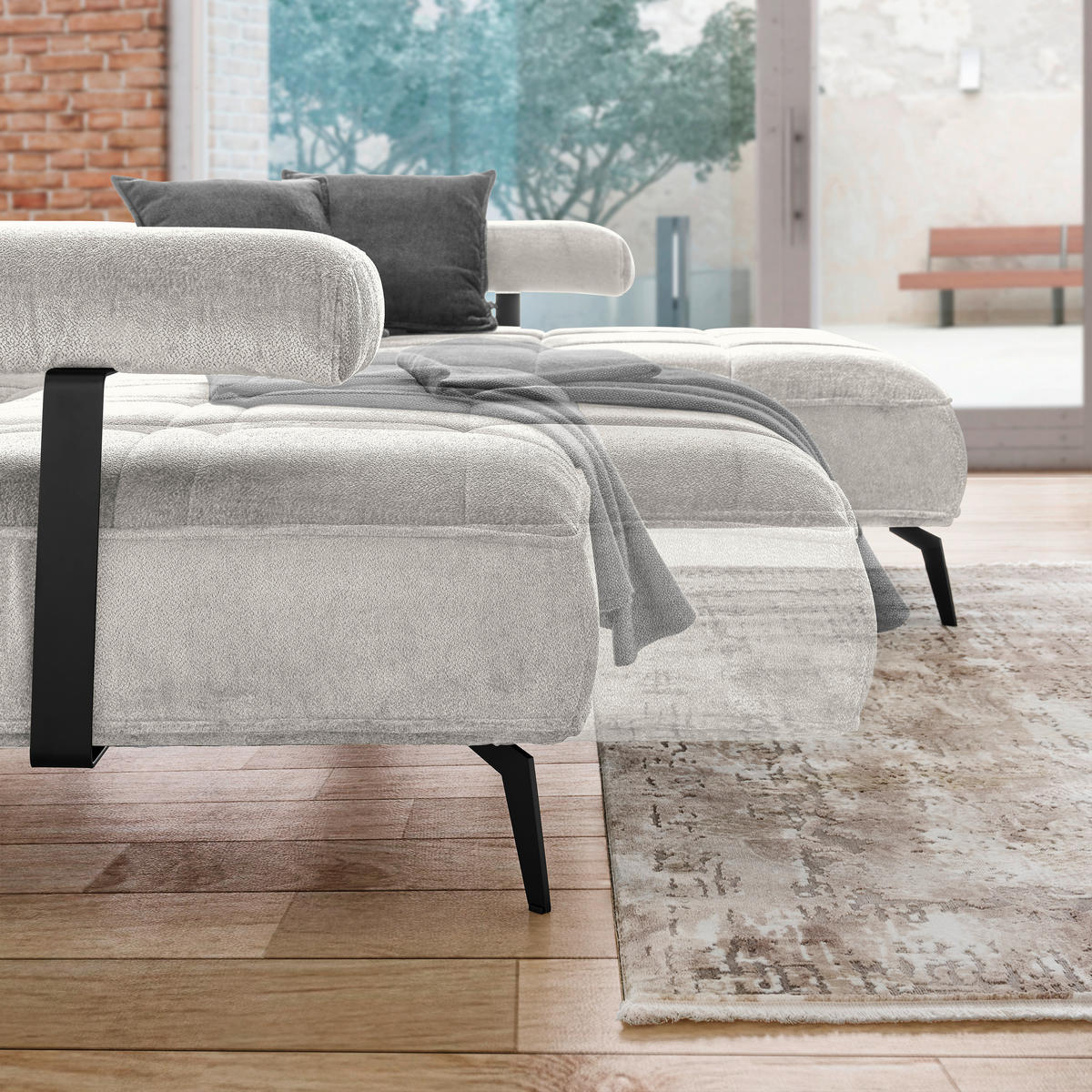 ECKSOFA in Webstoff Beige  - Beige/Schwarz, Design, Textil/Metall (266/180cm) - Welnova