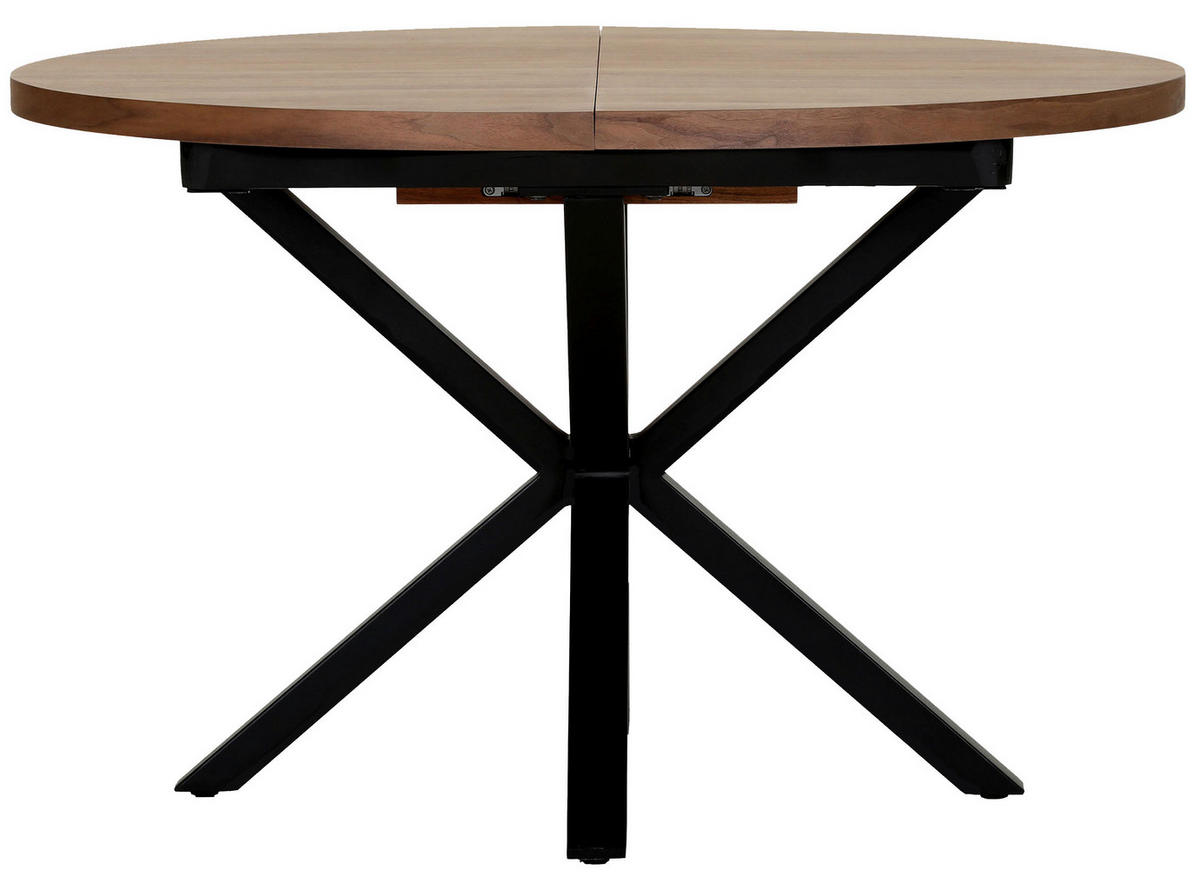 ESSTISCH 120-160/120/77 cm Echtholz  Holz ausziehbar rund Nussbaumfarben  - Nussbaumfarben/Schwarz, KONVENTIONELL, Holz/Metall (120-160/120/77cm) - Milino