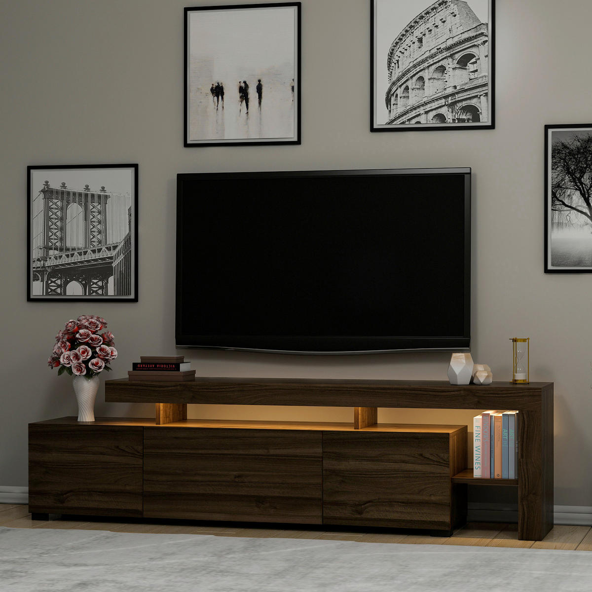 LOWBOARD Beliz TV-Schrank  in 192/53/37 cm  - Nussbaumfarben, Design, Holzwerkstoff (192/53/37cm) - Livetastic