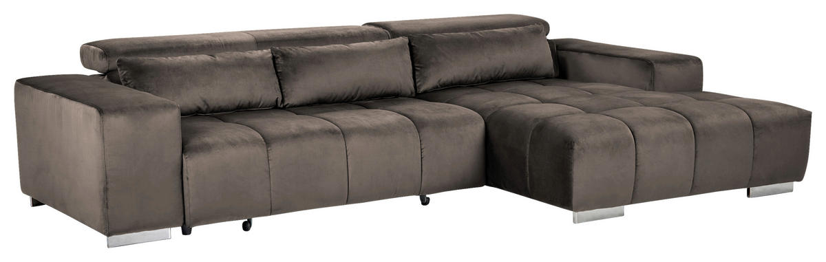 ECKSOFA Silberfarben Velours  - Silberfarben, KONVENTIONELL, Textil/Metall (307/186cm) - Livetastic