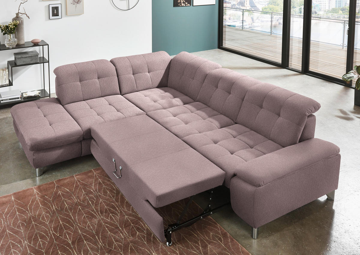 ECKSOFA in Chenille Altrosa  - Chromfarben/Altrosa, Design, Textil/Metall (260/310cm) - Beldomo Speed