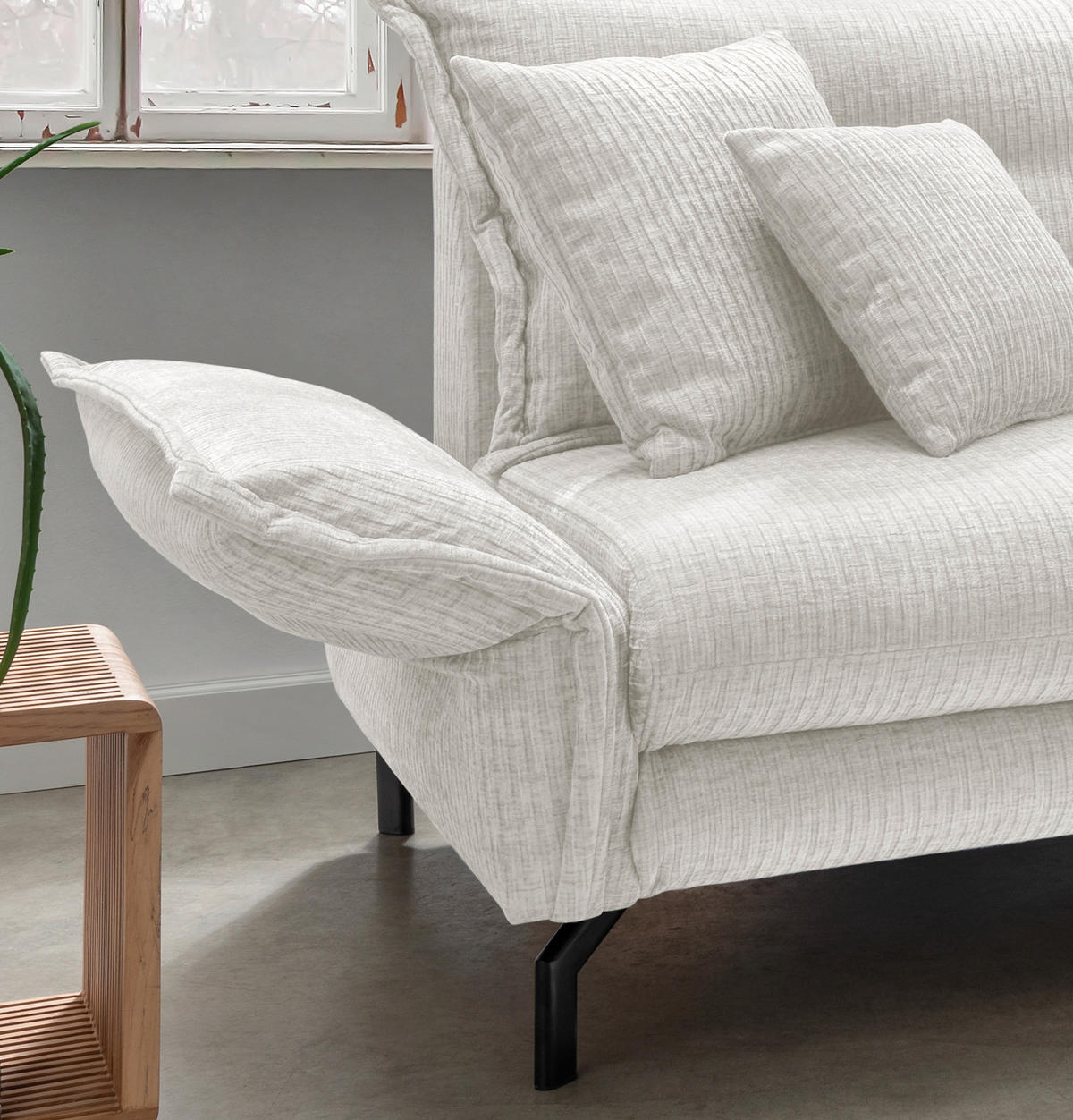ECKSOFA Creme Velours  - Creme/Schwarz, Design, Textil/Metall (255/180cm) - Livetastic