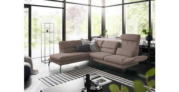 ECKSOFA in Flachgewebe Taupe 212-253/256-363 cm - Taupe/Schwarz, Design, Textil/Metall (212-253/256-363cm) - Dieter Knoll