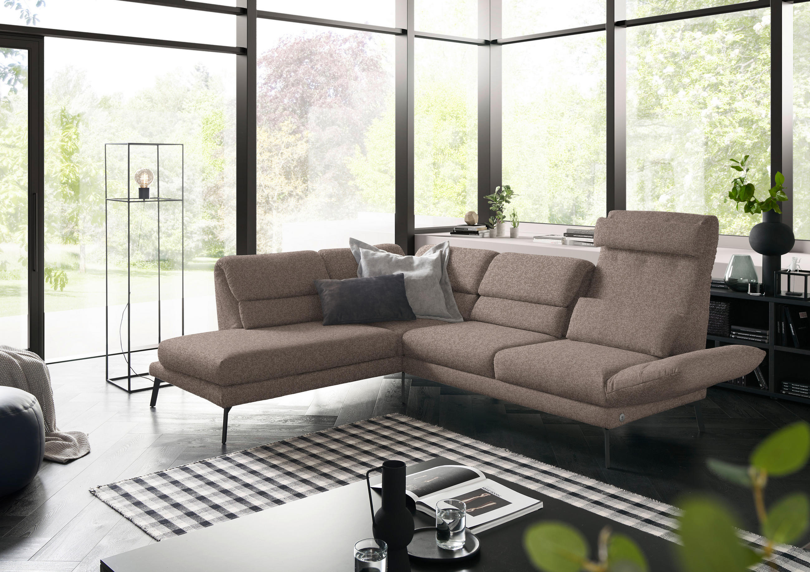ECKSOFA in Flachgewebe Taupe  - Taupe/Schwarz, Design, Textil/Metall (212-253/256-363cm) - Dieter Knoll