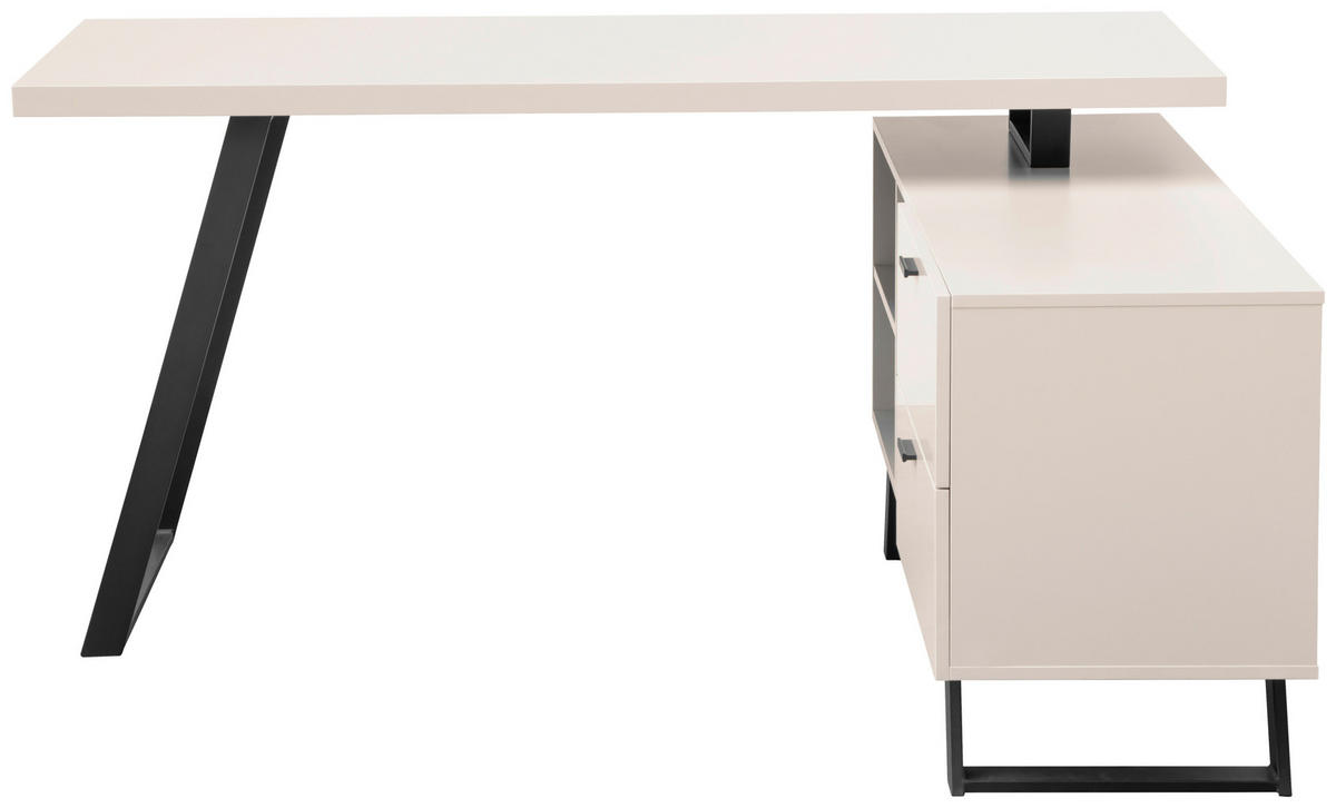 SAROKÍRÓASZTAL  - kasmírszínű/fekete, Modern, faalapú anyag/fém (150/120/75cm) - MID.YOU