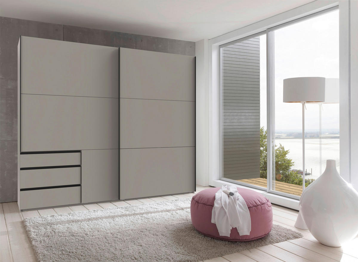 SCHWEBETÜRENSCHRANK Grau, Sahara  - Schwarz/Grau, Modern, Holzwerkstoff/Metall (250/216/65cm) - MID.YOU