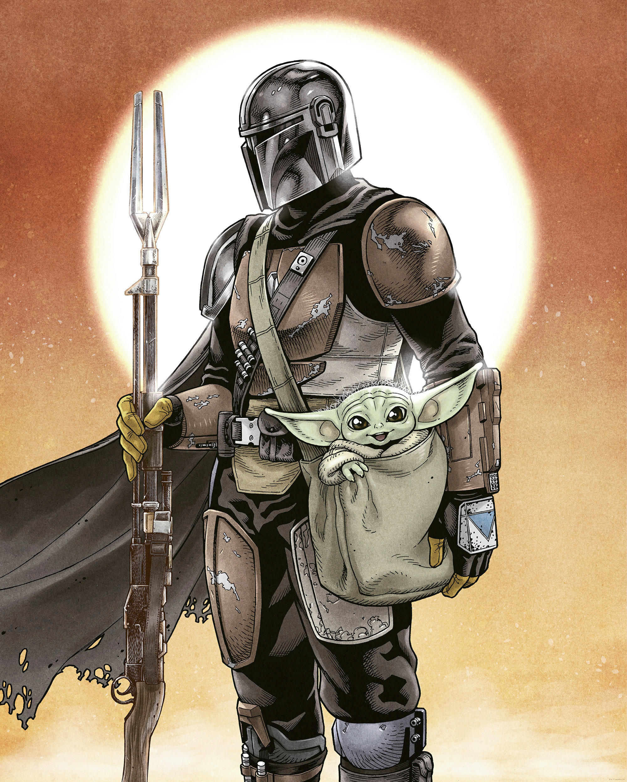 FOTOTAPETE THE MANDALORIAN AND GROGU  - Grau Hochglanz, Design, Textil (200/250cm) - Star Wars