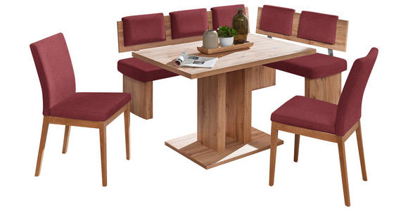 ECKBANKGRUPPE in Textil, Holzwerkstoff Rot, Eichefarben - Eichefarben/Rot, KONVENTIONELL, Holzwerkstoff/Textil - Cantus