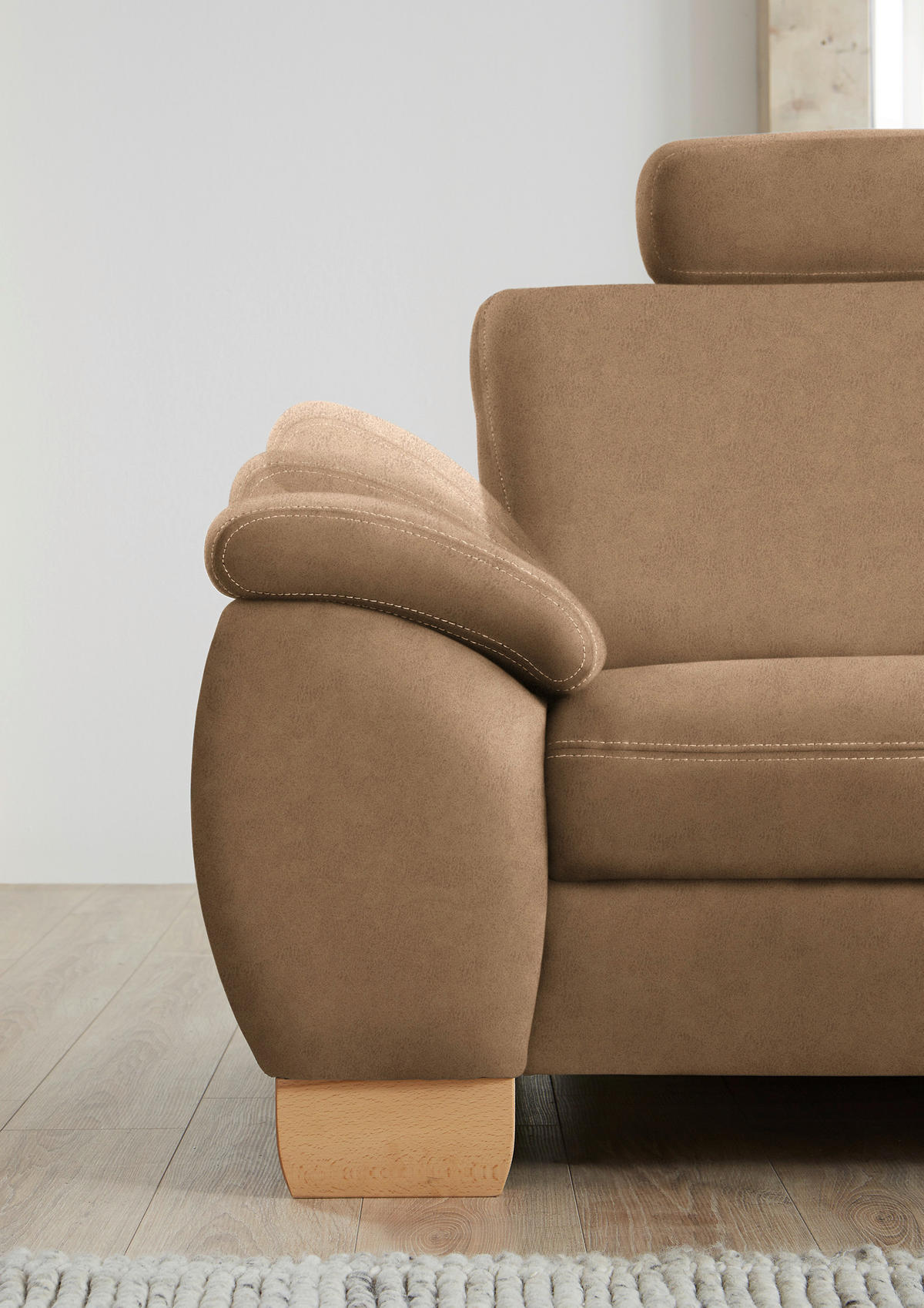 ECKSOFA in Mikrofaser Sandfarben  286/236 cm  - Sandfarben/Wildeiche, Natur, Holz/Textil (286/236cm) - Voleo
