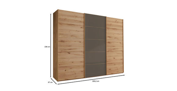 SCHWEBETÜRENSCHRANK 300/236/67 cm 3-türig  - Eiche Bianco/Dunkelbraun, Natur, Glas/Holz (300/236/67cm) - Linea Natura