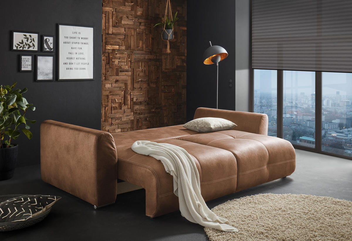 KANAPÉÁGY textil világosbarna  - króm/világosbarna, Modern, műanyag/textil (245/85/115cm) - Livetastic