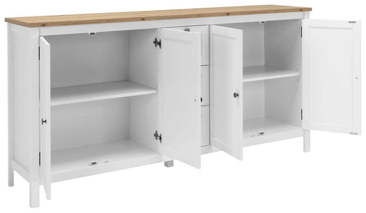 COMODĂ CU UȘI 180/90/40 cm  - alb/culoare lemn stejar, Konventionell, metal/material pe bază de lemn (180/90/40cm) - MID.YOU