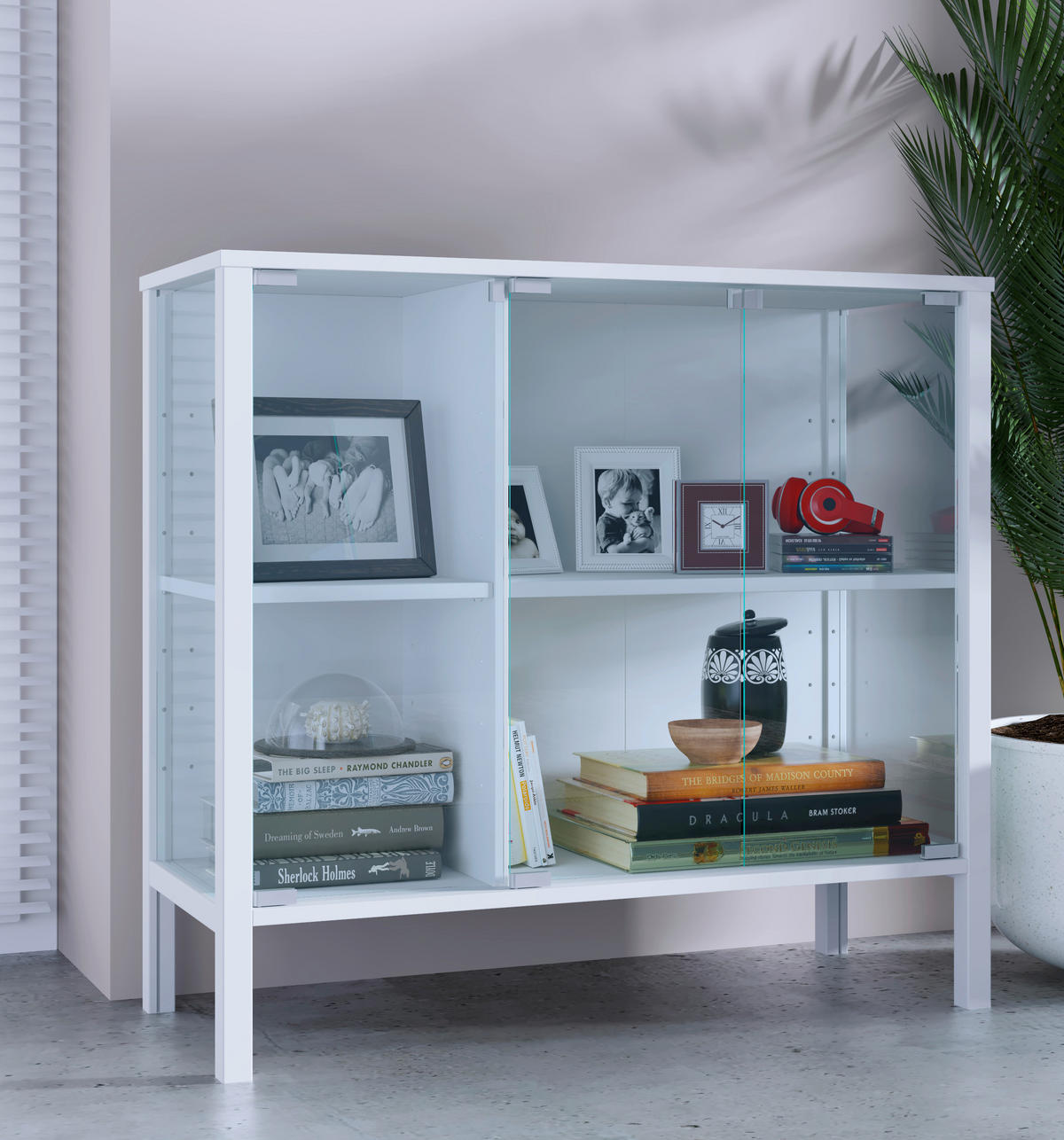 ŠIROKÁ KOMODA, čiré, bílá, 87/80/35 cm - bílá/čiré, Design, kompozitní dřevo/plast (87/80/35cm) - Livetastic