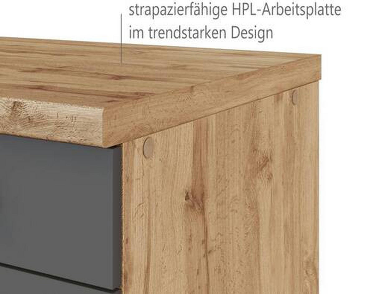 KÜCHENBLOCK 300 cm   in Grau, Eiche Wotan  - Eiche Wotan/Grau, Design, Holzwerkstoff/Metall (300cm) - Held