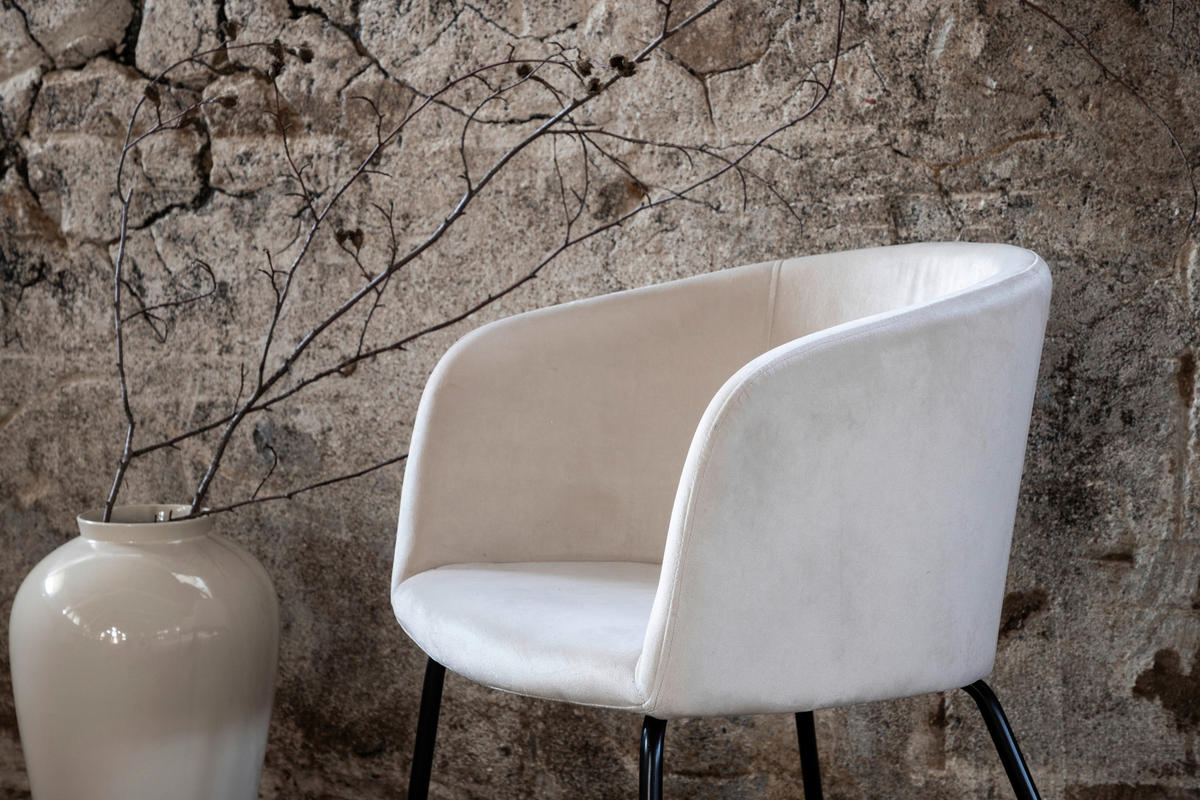 STUHL  in Eisen Samt Metall, Textil  - Beige/Schwarz, Design, Holz/Textil (55/78/55cm) - Livetastic