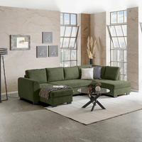 WOHNLANDSCHAFT Grün Mikrofaser  - Schwarz/Grau, MODERN, Kunststoff/Textil (155/305/178cm) - P & B