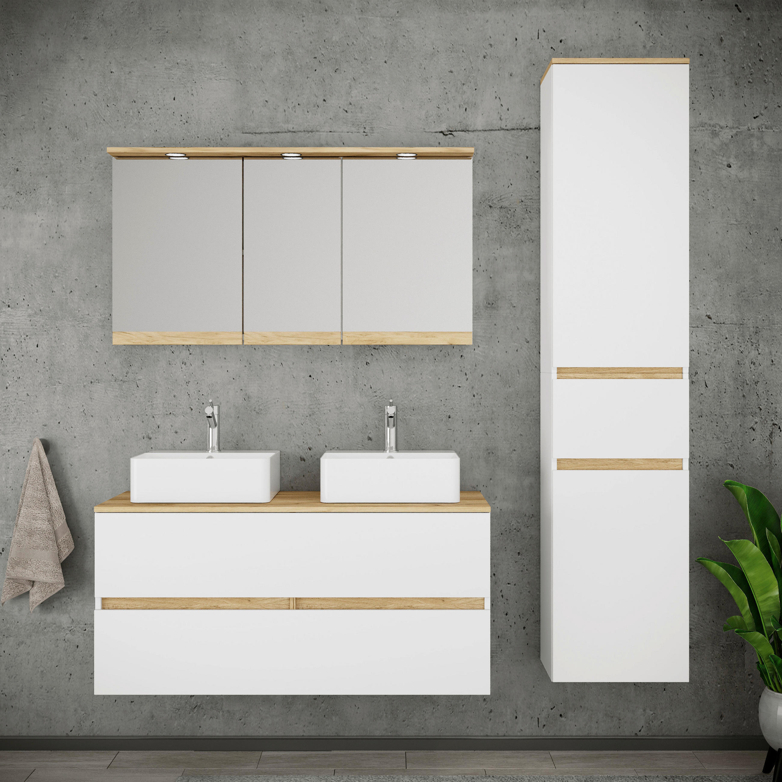 BADEZIMMER 5-teilig  in 151 cm  - Honigeiche/Weiß, Trend, Keramik/Holzwerkstoff (151cm) - MID.YOU