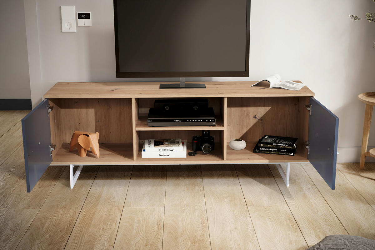 NÍZKÁ KOMODA, šedá, barvy dubu, 150/55/40 cm - šedá/barvy stříbra, Design, kov/kompozitní dřevo (150/55/40cm) - Livetastic
