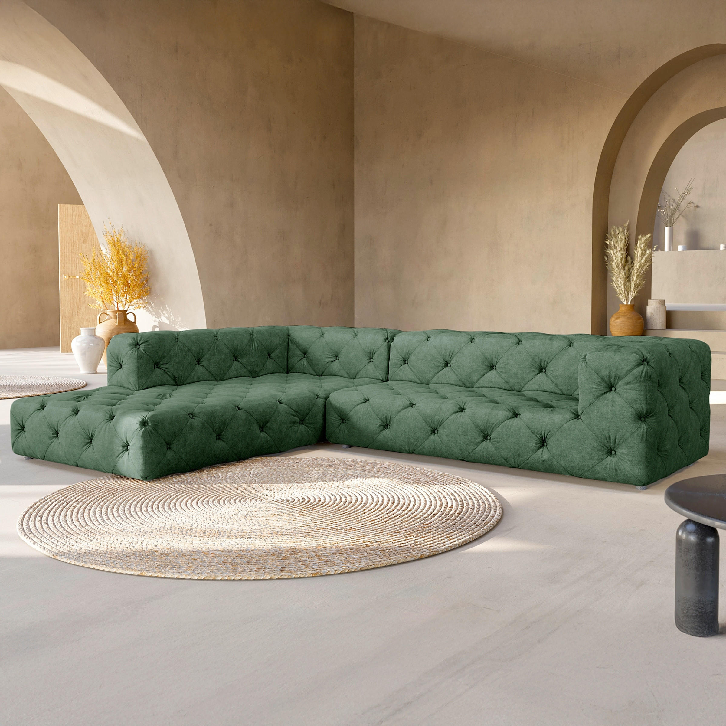 ECKSOFA Fresco in Mikrofaser Waldgrün  228/325 cm  - Waldgrün/Schwarz, Design, Kunststoff/Textil (228/325cm) - P & B