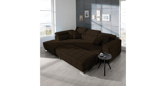 ECKSOFA in Mikrofaser Dunkelbraun  - Chromfarben/Dunkelbraun, Design, Textil/Metall (207/301cm) - Xora