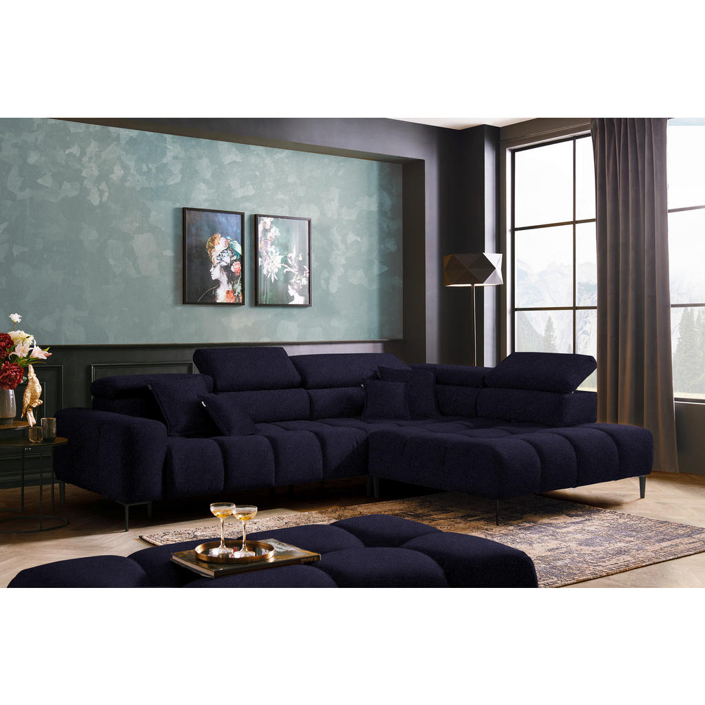 Thumbnail - Welnova Ecksofa, Schwarz, Textil, 5-Sitzer, Ottomane rechts, L-Form, 300x216 cm, Made in EU, Typenauswahl, Stoffauswahl,...