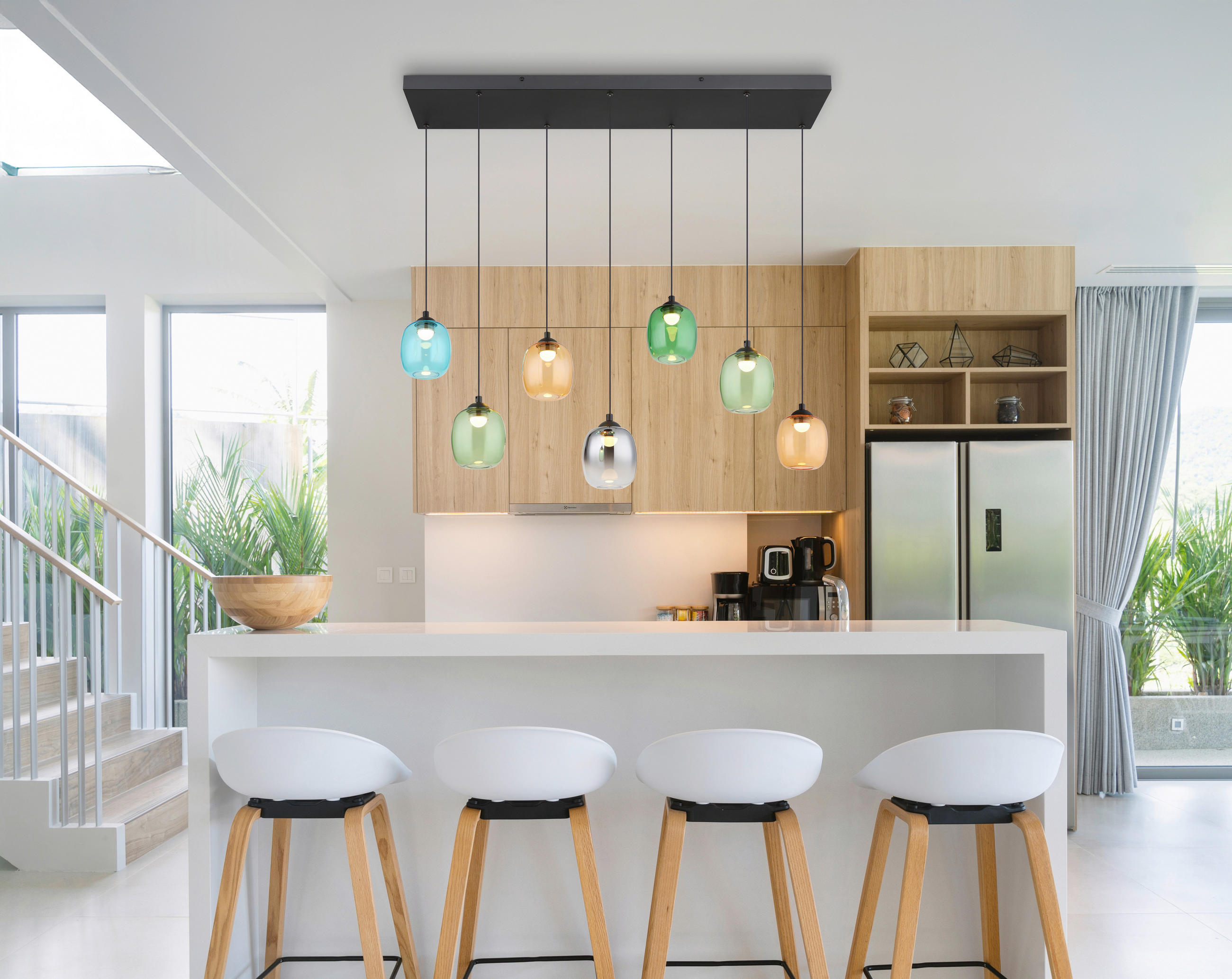 LED-HÄNGELEUCHTE MINARA 102/32/150 cm   - Blau/Dunkelgrün, LIFESTYLE, Glas/Kunststoff (102/32/150cm)